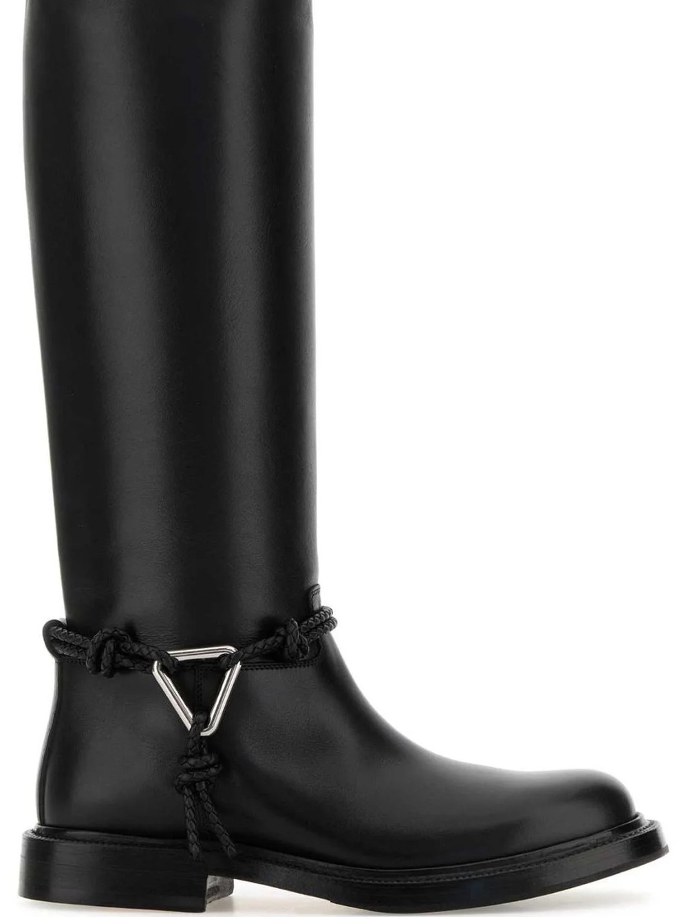 Bottega Veneta Black Knee-High Leather Heeled Boots with Knot Detail